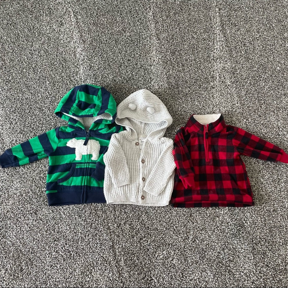 Carter’s Infant 3 Months Winter Knit Sweater, Zip Up Sweater and Hoodie Bundle